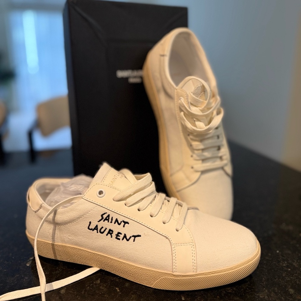 SL/06 Court Classic Leather-Trimmed Logo-Embroidered Distressed Canvas Sneakers
